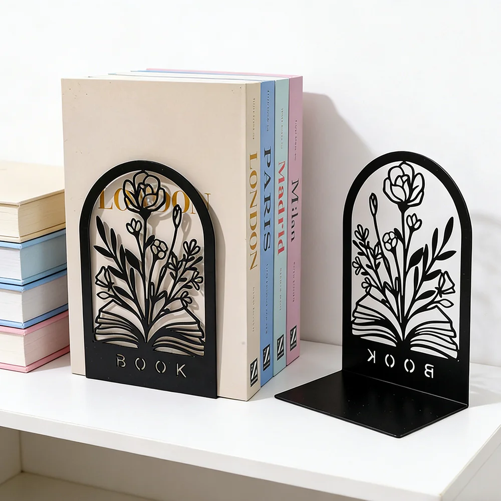 Flower Metal Bookends for Shelves, Modern Decorative Heavy Duty Study Book Ends Stoppers for Office, Room 5.3