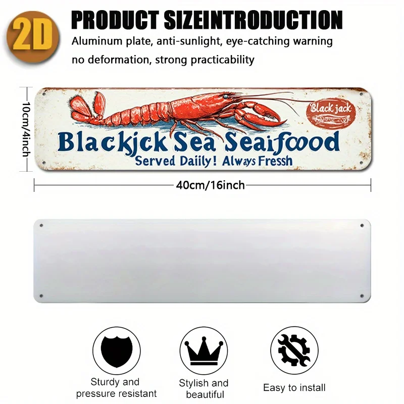1pc Vintage Style Metal Seafood Blackjack Sign - t Featuring Shrimp Illustration, Ideal for Bedroom And Craft Store Decor