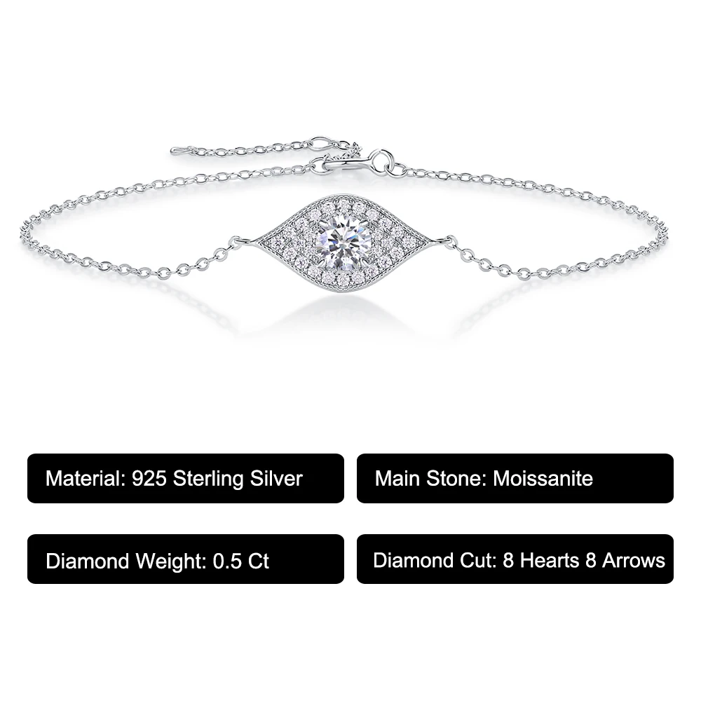 925 Sterling Silver 0.5CT Moissanite Bracelet for Women D Color Diamond Adjustable Chain Sparkling Fine Jewelry - Silent Code