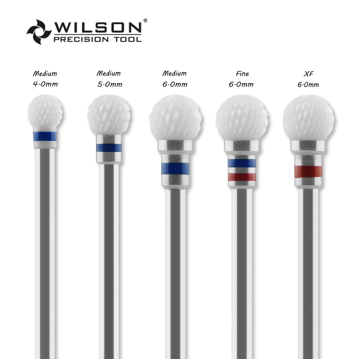 WilsonDental Burs Ball Shape- Cross Cut - White Solid Zirconia Ceramic Dental Lab Burs