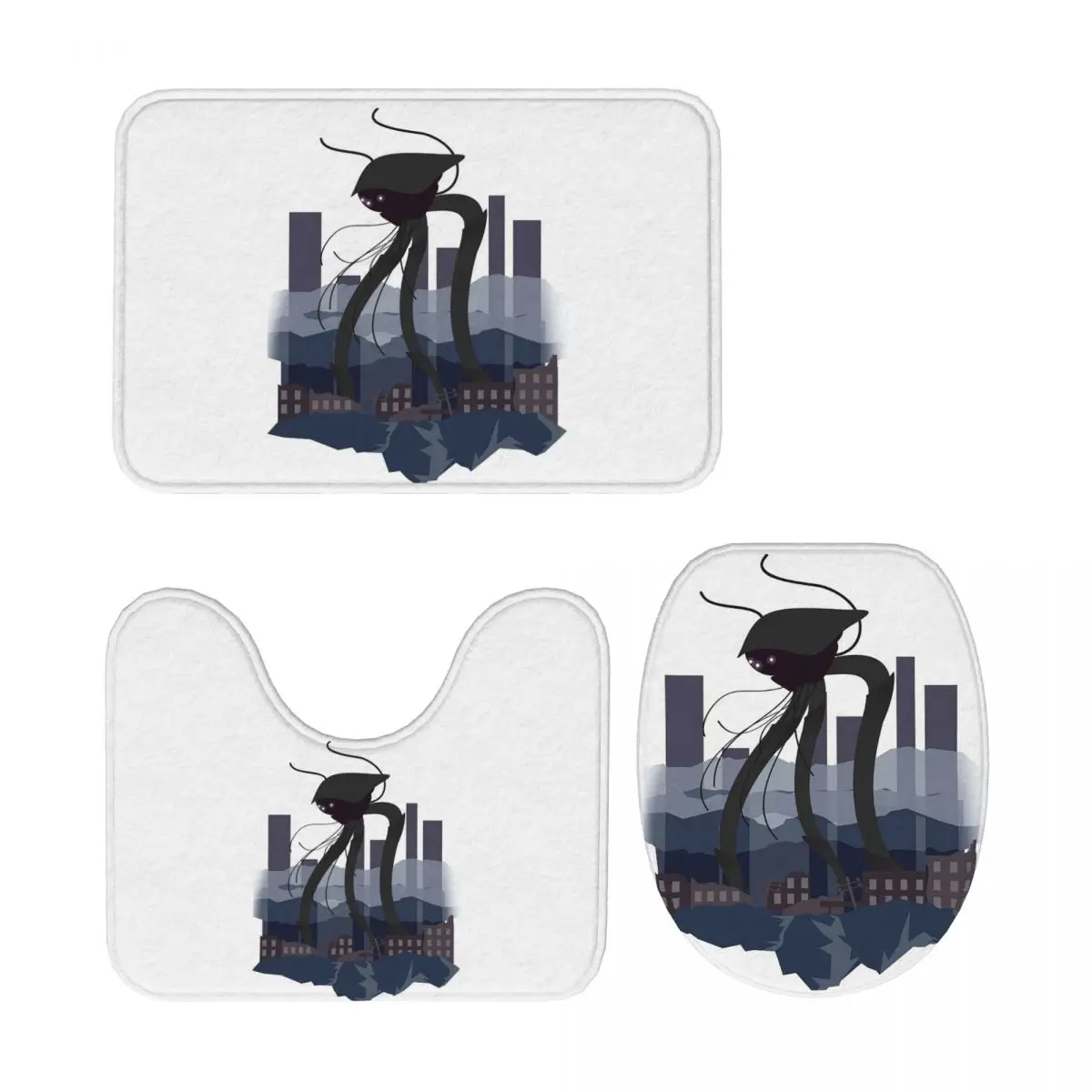 

Марсианский штатив War Of The Worlds, 3-х предметный коврик для ванной, набор для ванной комнаты, крышка для унитаза, домашний декор, нескользящий ковер, напольный коврик