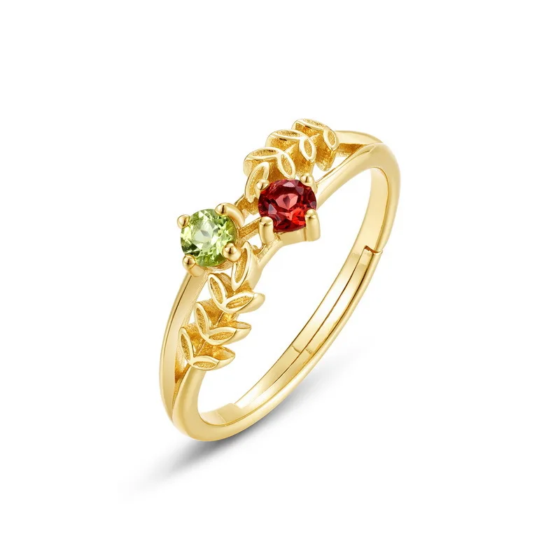 Japanese Korean Vintage S925 Gold Plated Silver Natural Garnet Color Gemstone Ring Women Retro Minority Jewelry