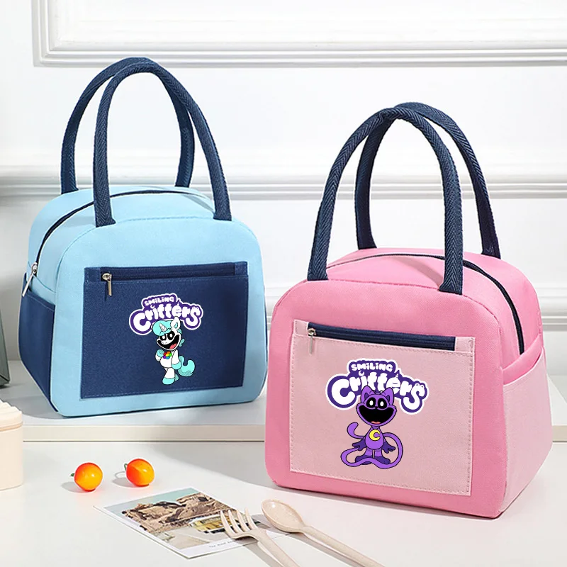 Bolsa de almuerzo Smilings Critters, juego de terror, dibujos animados, paquete Bento portátil para pícnic, bolso de comida lindo para oficina, estudiantes, regalos de cumpleaños