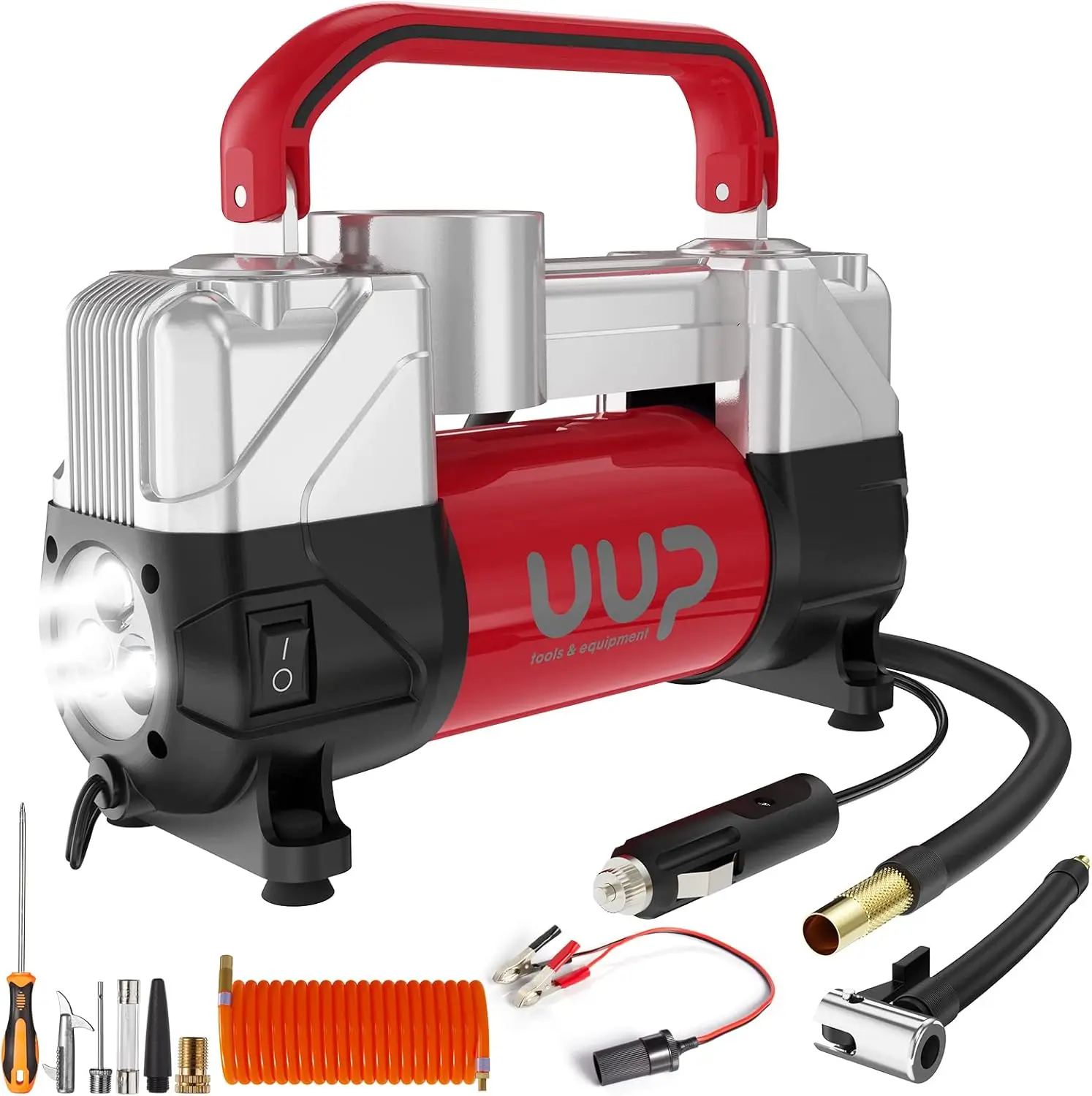 Tire Inflator Air Compressor, 150PSI 12V DC Double Cylinders Heavy Duty Portable Air Pump w/Emergency LED Light for Truck、SUV,