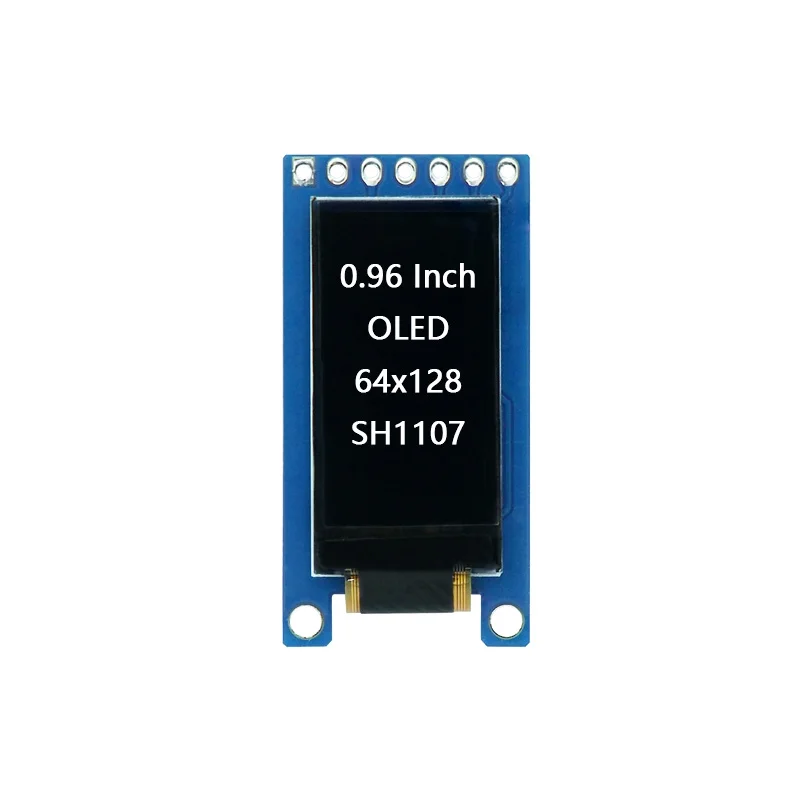 0.96 インチ OLED ディスプレイ モジュール SH1107 ドライバー、64x128 解像度、SPI インターフェイス ホワイト モノクロ COG 7 ピン小型 LCD スクリーン モジュール
