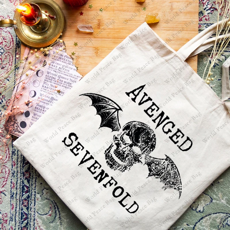 1pc Avenged Sevenfold Cyborg Bat Rock Music Band Tank pattern Tote Bag  Canvas Shoulder Bag For Travel Daily Commute Women\'s Reu