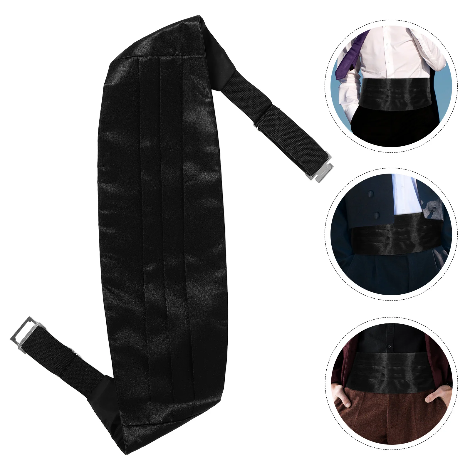

Adjustable Satin Cummerbund Silk Bow Tie Pocket Square Set Men Wedding Formal Occasion Accessories Satin Cummerbund