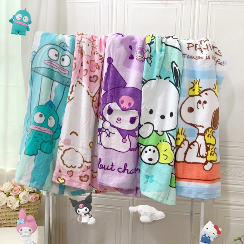 

Sanrio Cartoon Cute Kuromi HelloKitty My Melody Pompom Purin Bath Towel Pure Cotton Bath Towel Bath Towel Household Supplies