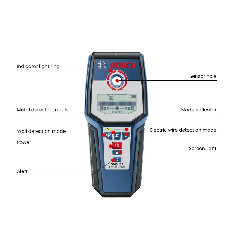 Bosch GMS120 Digital Multi-Scanner, Multifunctional Wall Detector Detector For Plastic Metal Wood Wall 120mm