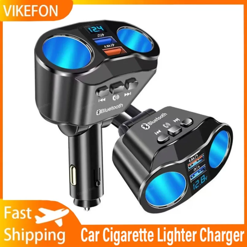 Car Cigarette Lighter Splitter Charger Dual USB QC 3.0 Quick Charge 12V Auto FM Transmitters Bluetooth Hands-free Call Sockets