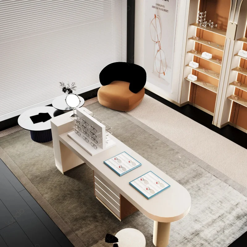custom.SUNDO Unique Eyewear Interior Design 3D Drawing White Brown Colour Scheme Modern Optical Shop Interior Design