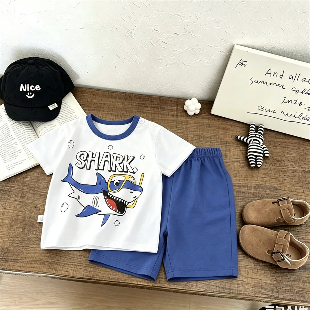 1 2 3 4Years Old Child Lovely Tshirt Tracksuits Cartoon Tees Loose All-match Shorts New Design Printed T-shirt Sports Shorts