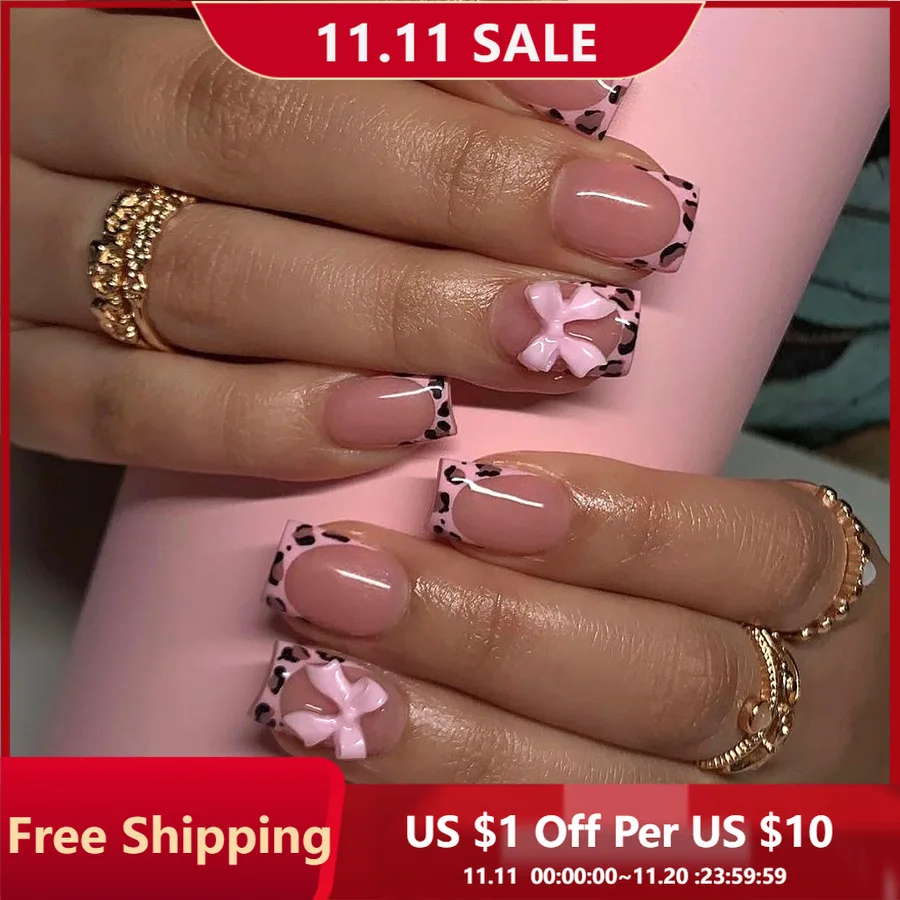 

Короткие квадратные ногти с леопардовым принтом, 24 шт.