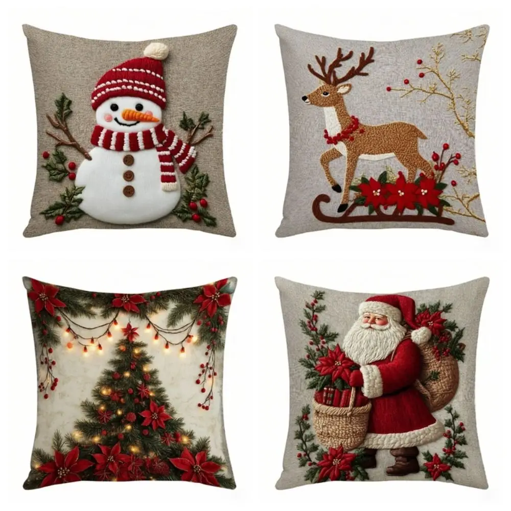 Home Decor Soft Christmas Pillow Covers Tree 2D Printed Xmas Pillowslip Elf Reindeer Santa Pillow Cover Home