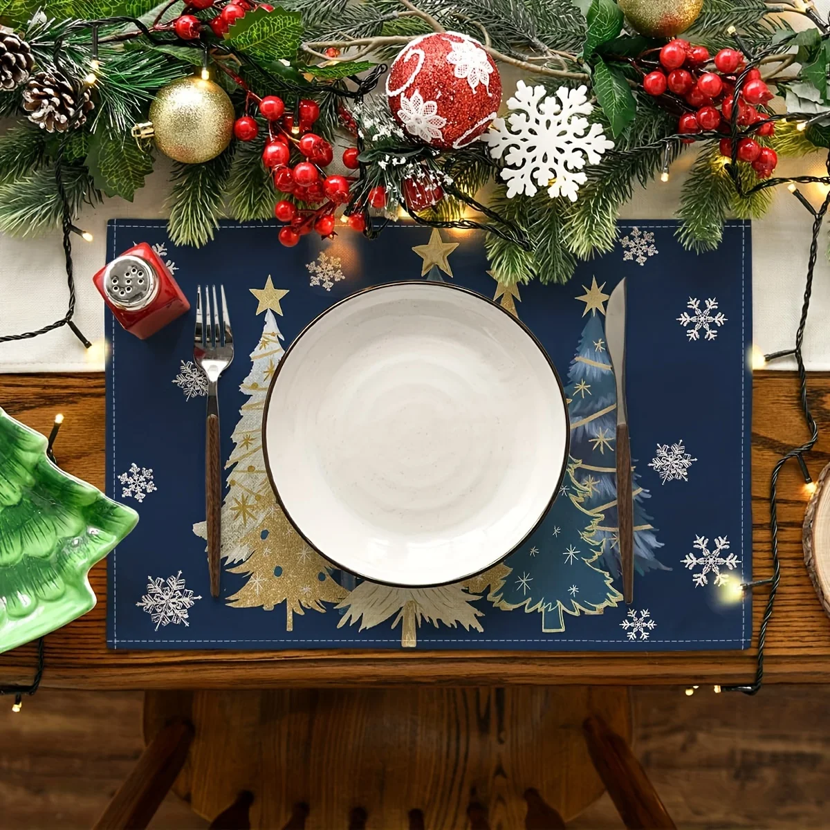 VIKAMA 4/6/8/10PCS Weihnachten Tischsets Weihnachtsbaum Schneeflocke Winter Tischsets Party Küche Dekor Tischsets Tischsets