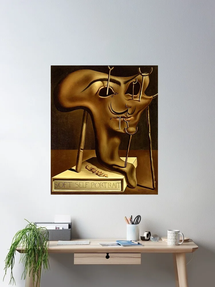 Soft self-portrait with fried bacon Salvador Dali Painting, Art Print Canvas Poster, Living Room Decor, Home Wall Picture