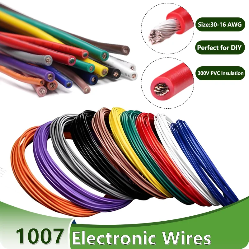

20/50M Length 1007 Electronic Wires 300V PVC Insulated Tinned Copper Cable Standard 30-16 AWG for DIY Lighting LED Projects