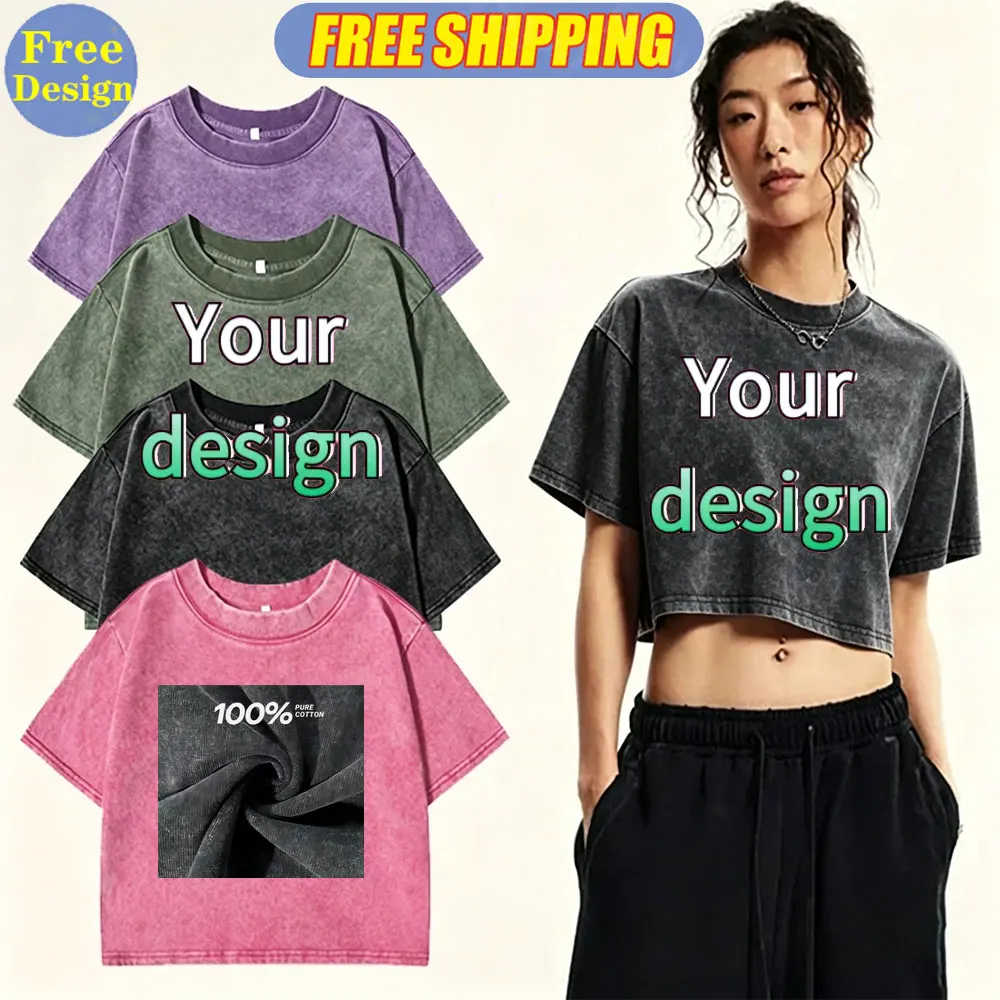 Summer Customized Print O-Neck T-shirt DIY Your Like Photo or Logo Washed Fashion Soft Cotton Tee Loose Short Sleeved Women Top