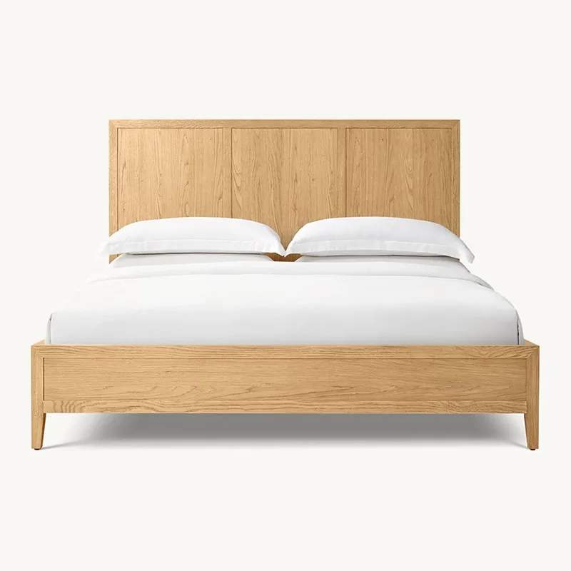 French Contemporary Luxury Wooden Bed Frame Country RH Style Queen/King Size for Villa Hotel Bedroom Optional Panel/Sofa Bed
