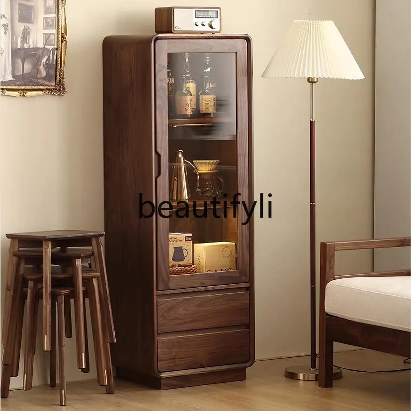 

North American black walnut solid wood, living room TV side cabinet, high and low, display cabinet, storage cabinet