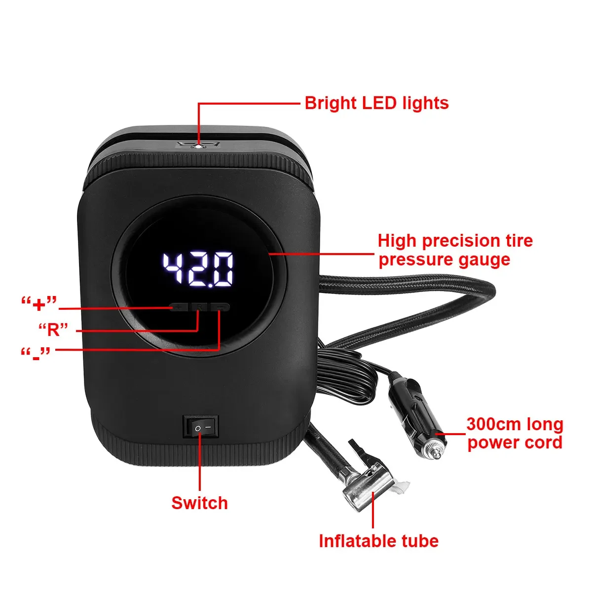 Portable Digital Air Pump 150PSI Car Tyre Inflator Air Compressor Inflatable with LED Light Air Pump for Motorcycle Bicycle Ball