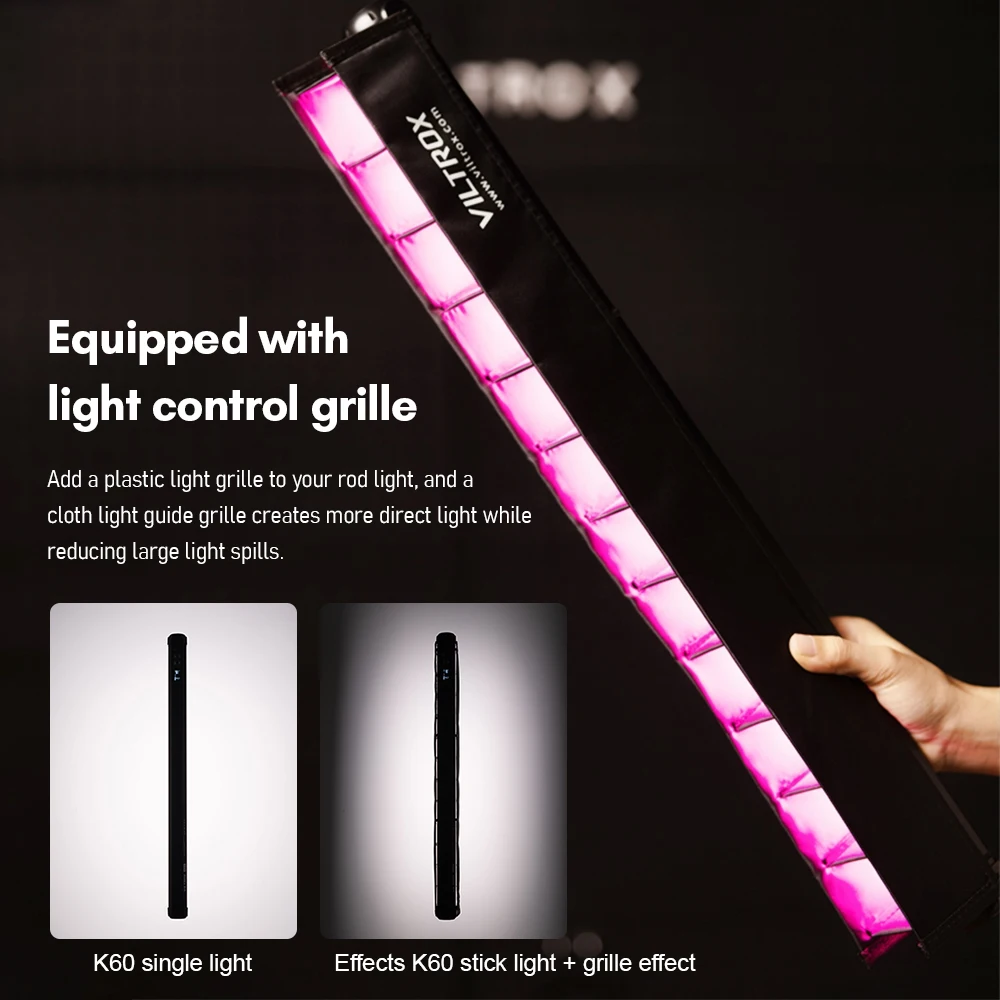 VILTROX K60 RGB LED 스틱 라이트 20W 휴대용 튜브 완드 스틱 2500K-8500K 사진 조명 필 라이트 앱 제어