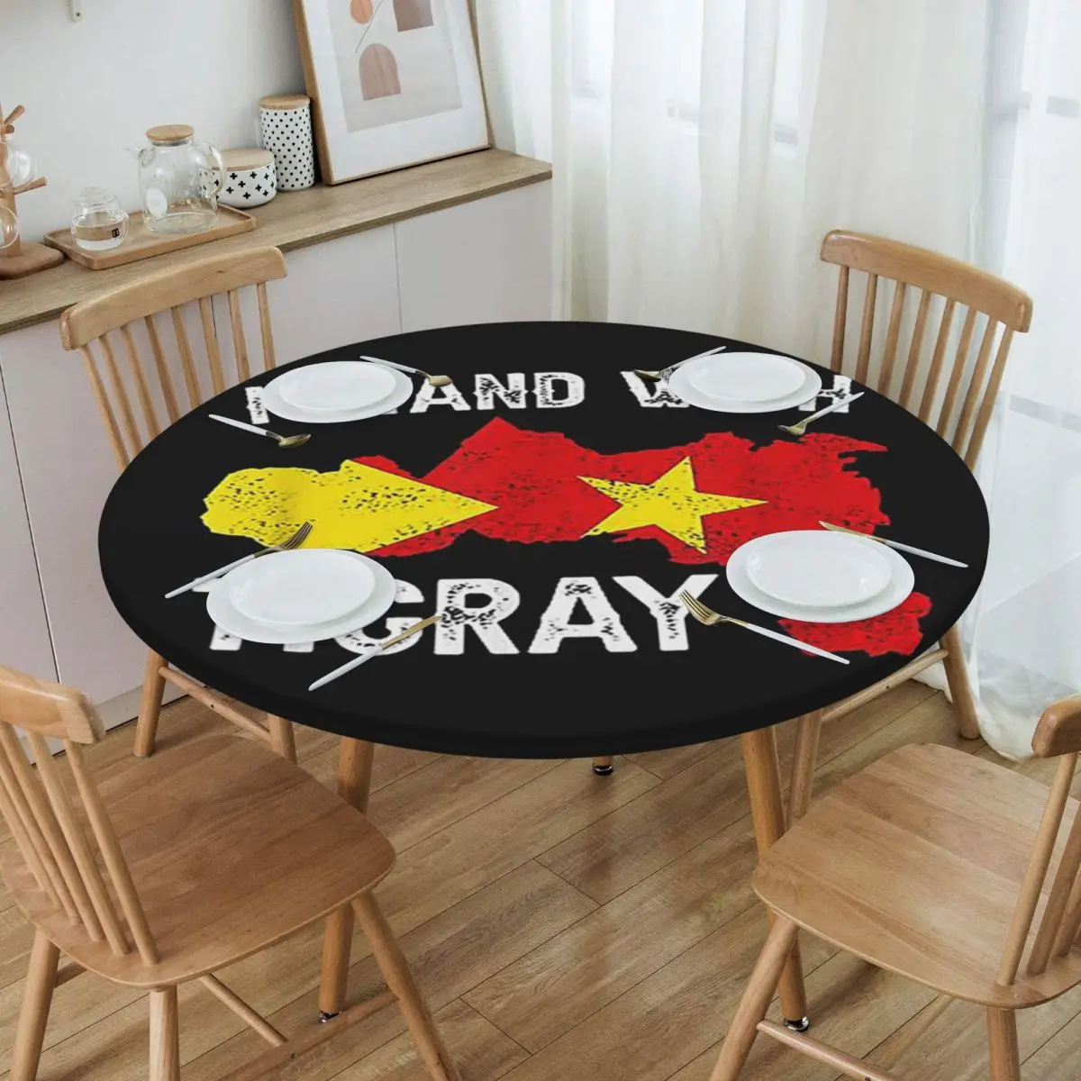 Tigray Flag Ethiopian Waterproof Round Tablecloth Oilproof Table Cloth for Kitchen Events Dining Table Cover