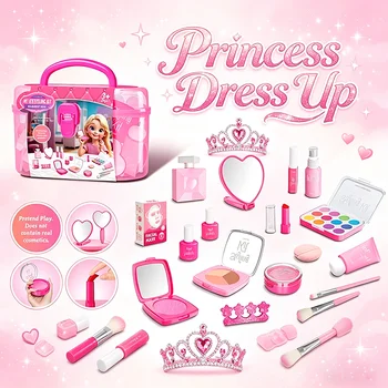 Girl’s Pretend Home Make-Up Set: Faux Manicure, Lip Color, Eye Shadow, Non-Washable…