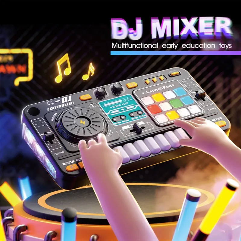 Controlador mezclador de DJ multifuncional de simulación para niños, reproductor de DJ de órgano electrónico, juguete de entretenimiento musical, regalos de navidad, 2025
