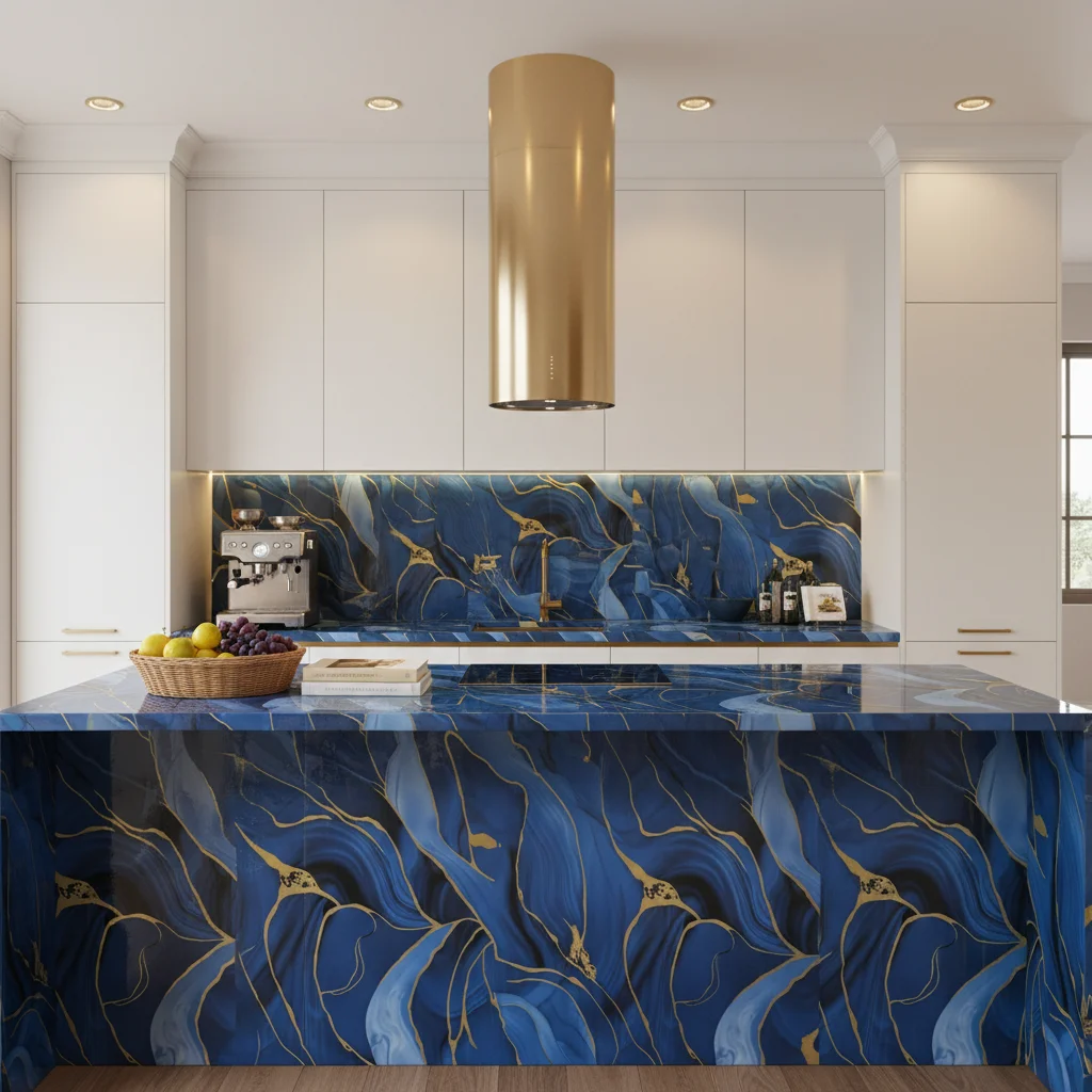 Nordic Cyan Golden Vein Marble Self Adhesive Wall Sticker Removable Vinyl Film for Cabinet Countertop Decor