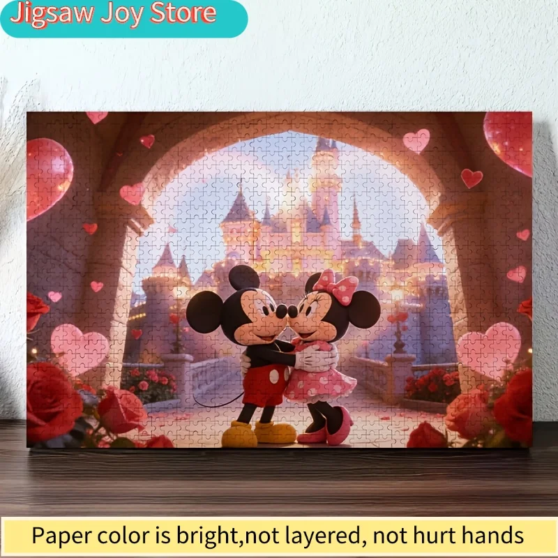จิ๊กซอว์ 2 มิติ แบบแบน 1,000 ชิ้น ลายดิสนีย์ มิกกี้ มินนี่ รูปโค้ง |   บอลลูนรูปปราสาท, ของขวัญโรแมนติกวันวาเลนไทน์, จิ๊กซอว์กลีบกุหลาบ