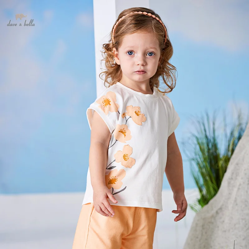 Dave Bells Baby Girl Set White Short Sleeve T-shirt + Orange Shorts Cotton Baby Girl Clothes Summer Fashion 2Pcs Suit DB2240795