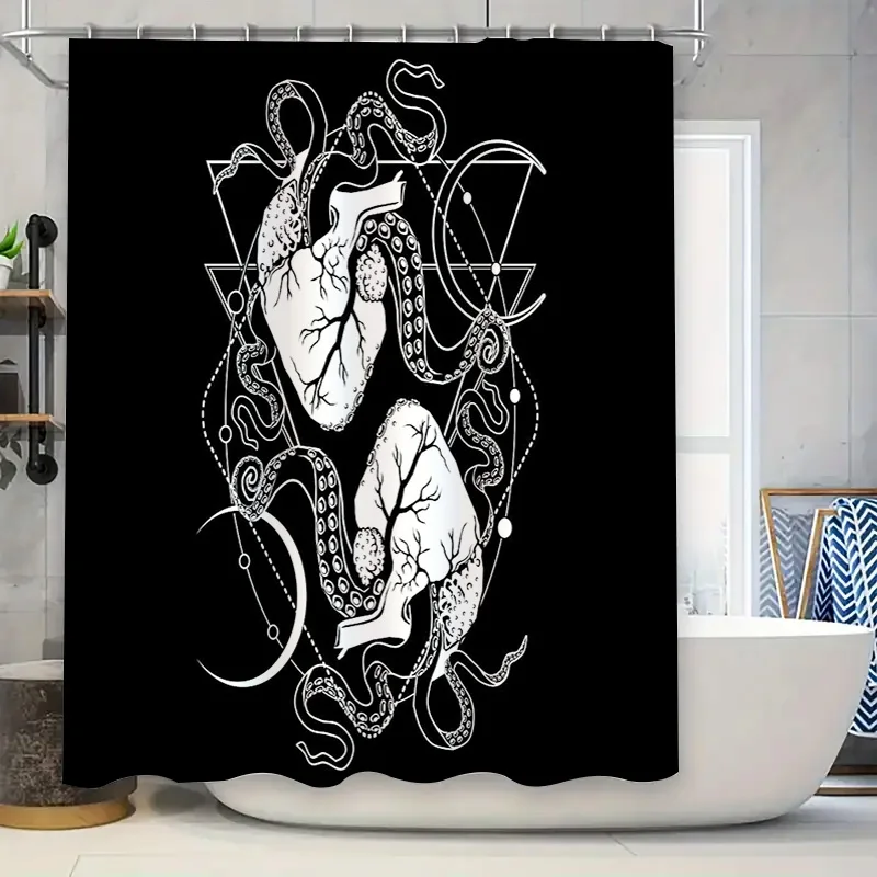 

Gothic Octopus Heart Tentacles Shower Curtain Dark Fantasy Horror Halloween Decor Gothic Art Bathroom Set Unique Home Accent