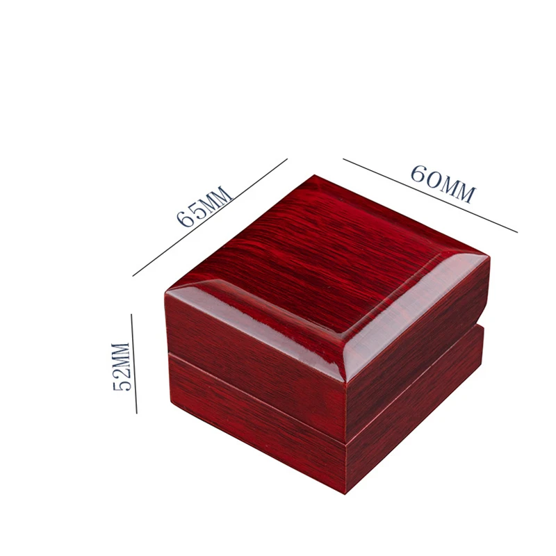 Red Wooden Wedding Ring Pendant Jewelry Box with LED Light Small Trinket Jewellery Gift Storage Display Case