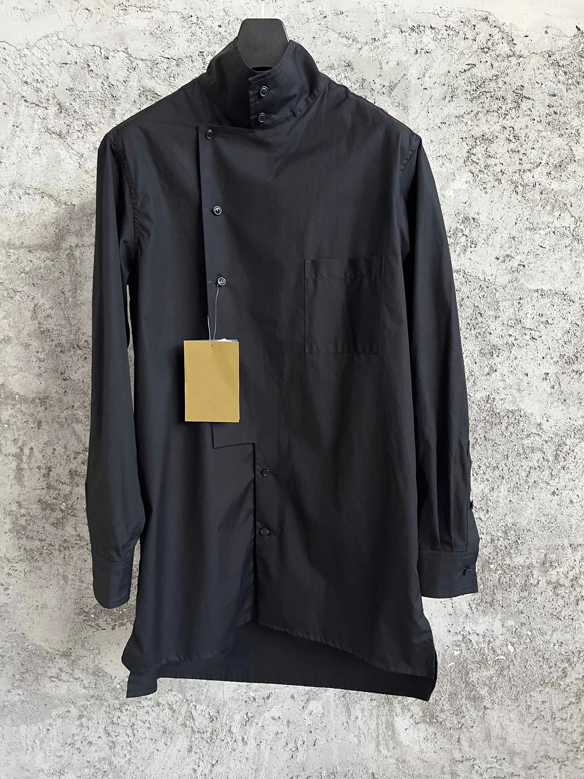 Top-yamamoto original design, loose and versatile TOP with front lacing, black pure cotton shirt
