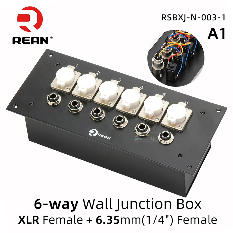 

REAN Wall Stage Recording Studio Audio Junction Box 6 Channels XLR to 6.35 mm / XLR for Microphone Mixer Speaker Phantom Power