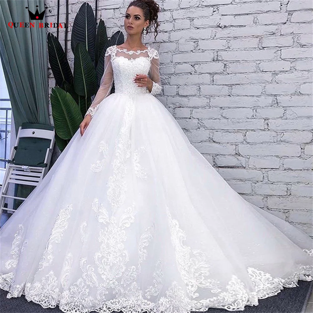 

Elegant Ball Gown Puffy Weddding Dresses Long Sleeve Tulle Lace Beading Crystal 2023 New Formal Plus Size Bridal Gowns SF34