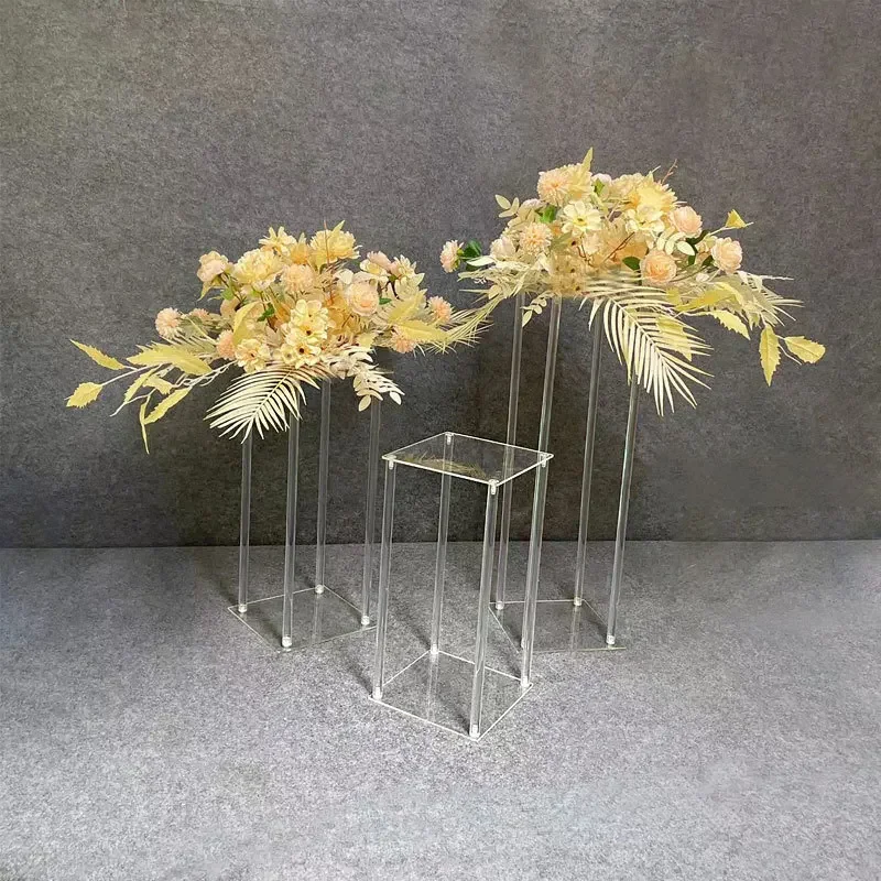 Square Transparent Wedding Table Centerpiece Crystal Acrylic Flower Stand Display Rack Window Display Party Birthday Decoration