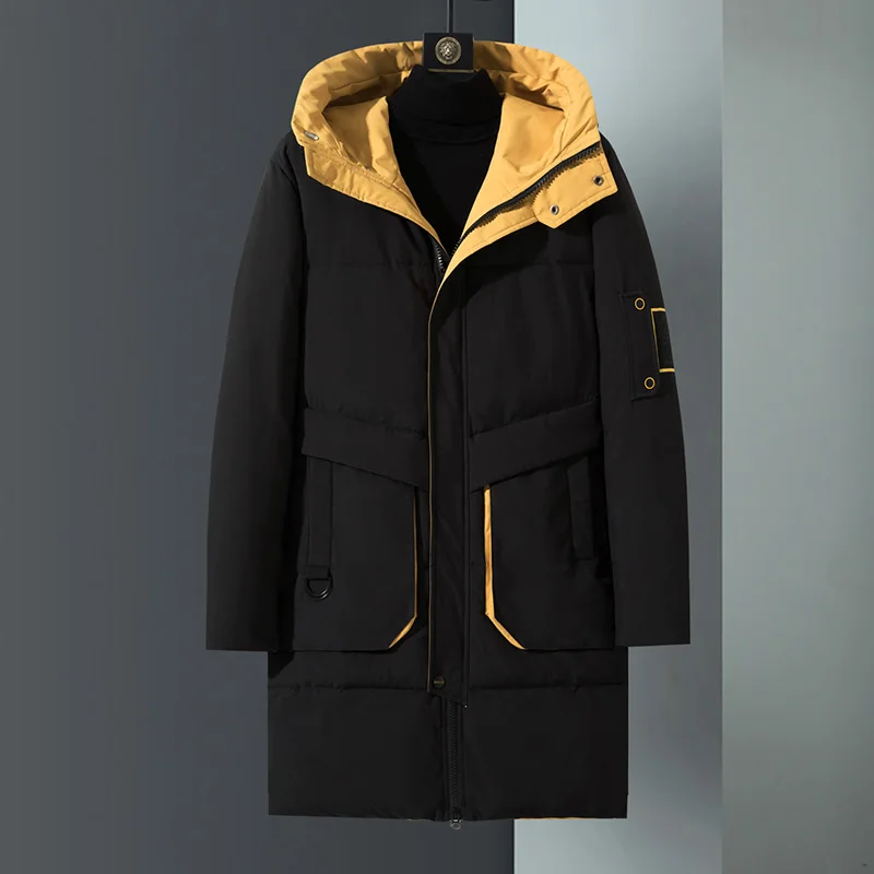 

Nice New Brand Winter Long Parkas Men Fashion Warm Thick Hooded Cotton Jacket Men Windproof Winter Coat High Quality Black White