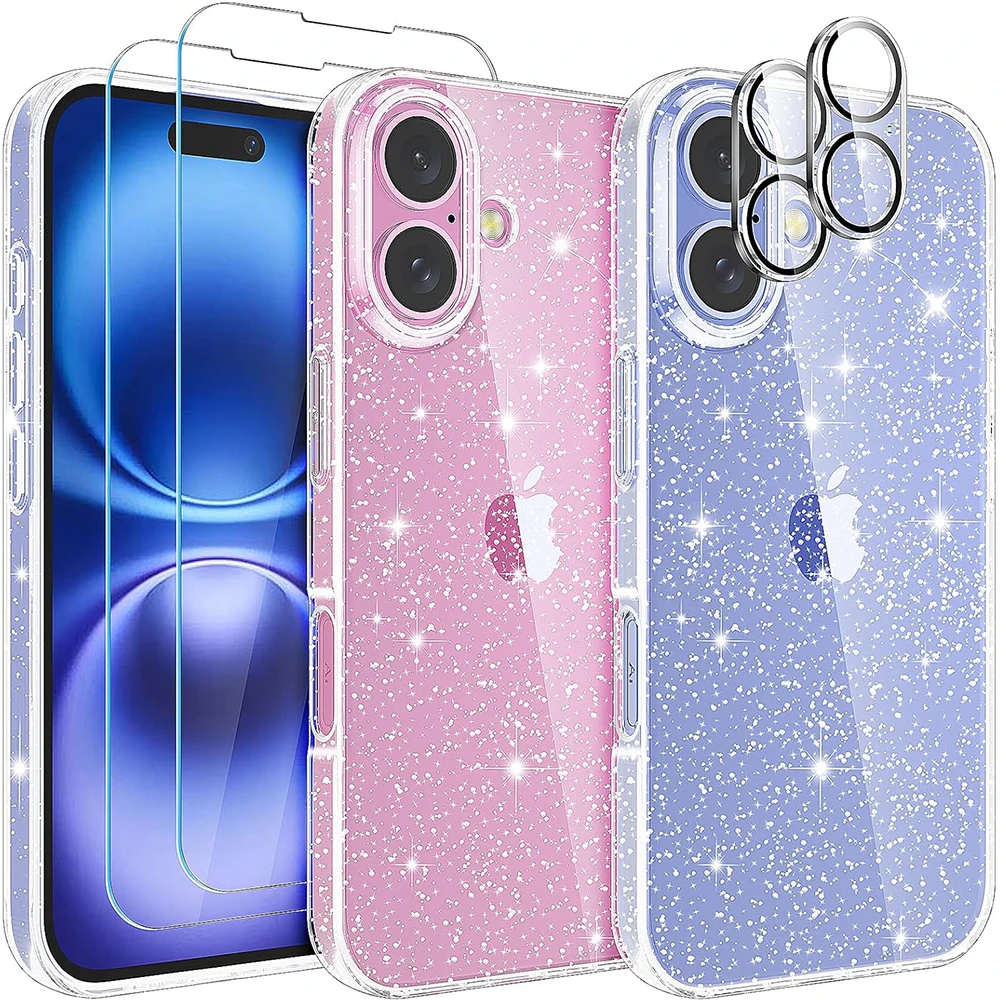 Camera Lens Protector Cover Glitter Case For iPhone 16 Pro Max 15 Plus 14 13 Mini 12 11 Protection Women Girls Phone Accessories