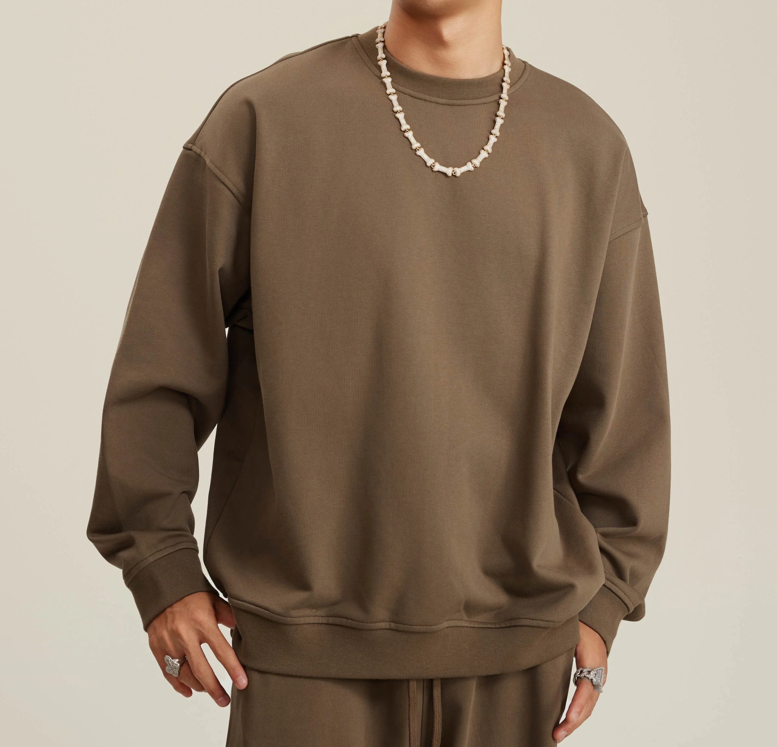 580G Heavyweight Lazy Street Style 2025 Terry Crew Neck Sweatshirt Unisex American Loose Casual Top  Sweater Men