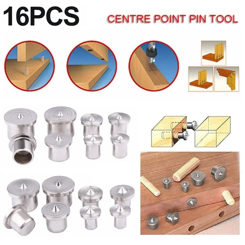 

16pc Set Dowel Centers Points Wood Timber Marker Hole Tenon Center Solid Hollow Locator Wooden Pin Center Punching Accessory