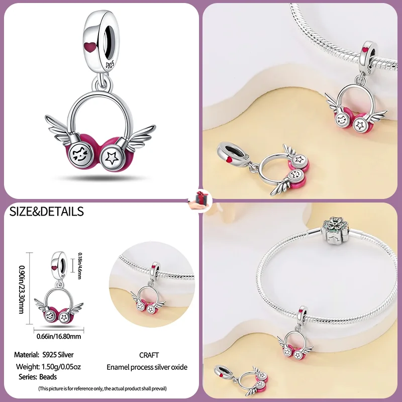 Cuentas elegantes de Plata de Ley 925 para pulsera Pandora Original, joyería fina para fabricación de regalos, Serie de música, violín y guitarra