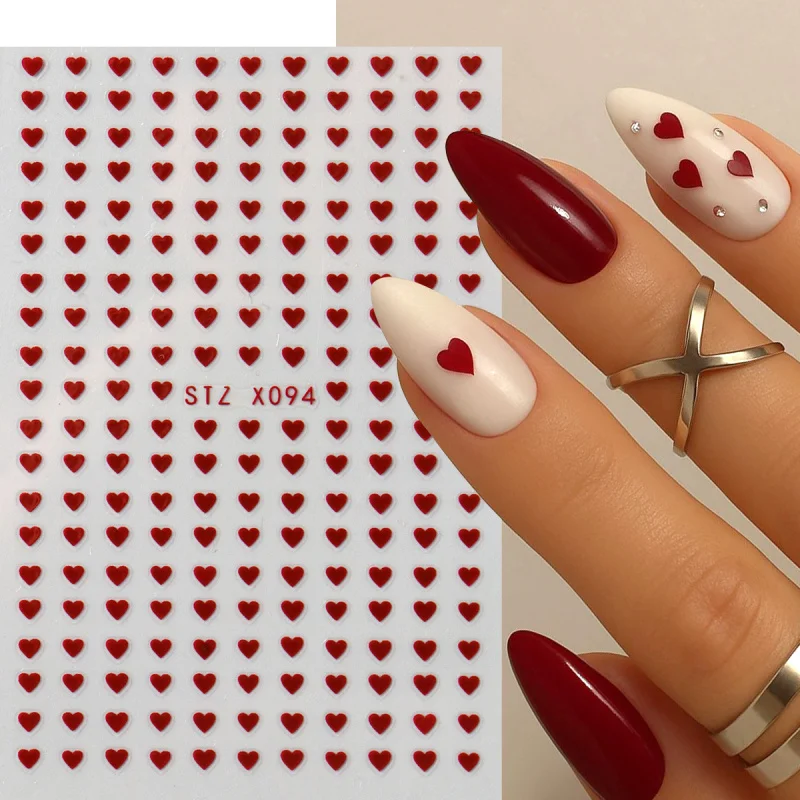 2pcs Mini Love Heart Nail Art Sticker Decals Cute Valentine Designs 3D Adhesive Slider Simple French Manicure Decoration Tips