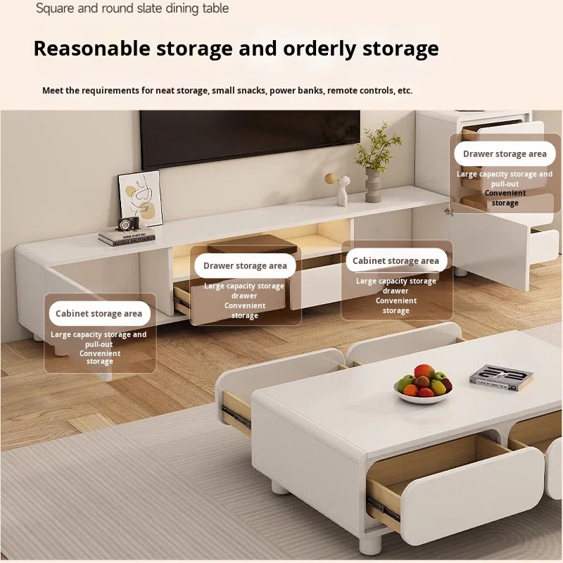TV Cabinet Solid Wood Floor-Standing Coffee Table Combo For Small Apartment Living Room Cream-Style Made In China Ready To Ship