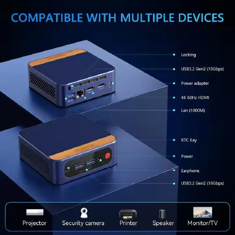 Mini komputer stacjonarny Intel N150/N100/N95 8 GB/16 GB RAM 256 GB/512 GB SSD Kompaktowa konstrukcja bez wentylatora do użytku biurowego i domowego
