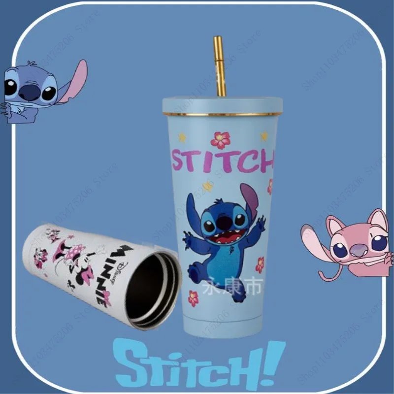 2024 Disney Stitch Thermos Cup 750ML Anime Girl Portable with Straw Coffee Cup Insulation High Capacity