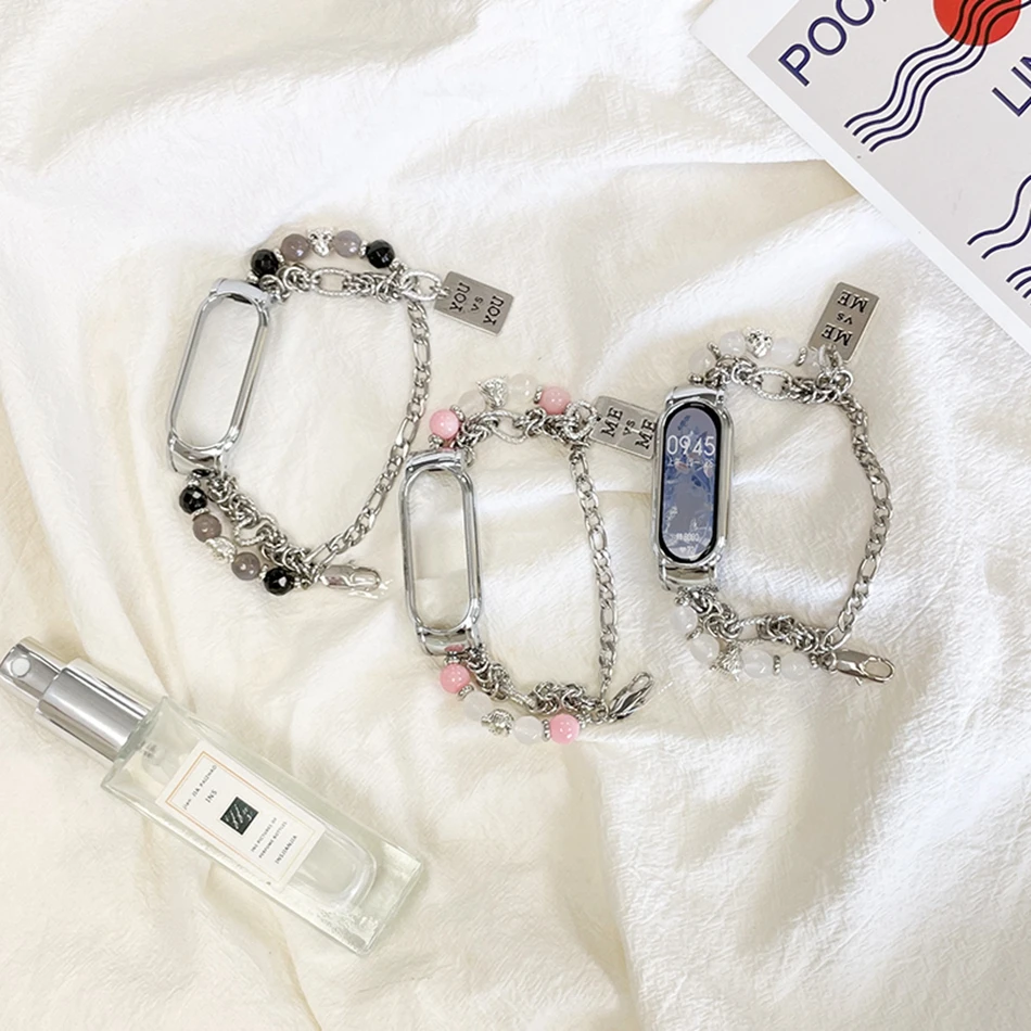 Per Xiaomi Mi Band 8 7 6 5 cinturino Fashion Metal Leopard Chain bracciale Miband 8 4 3 cinturino di ricambio in acciaio inossidabile Correa