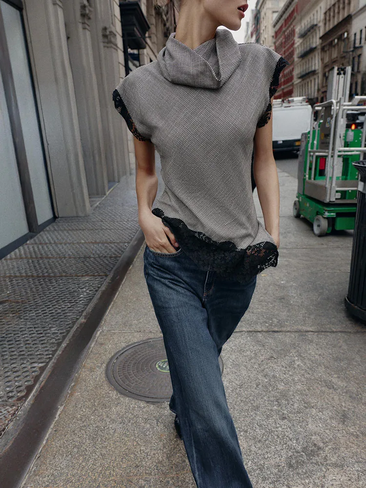 Ele Sweet الياقة الوقوف Svel Plaid ace توب جديد وصول المرأة Faion الشتاء مجموعة 2025 Chinoiserie العصرية