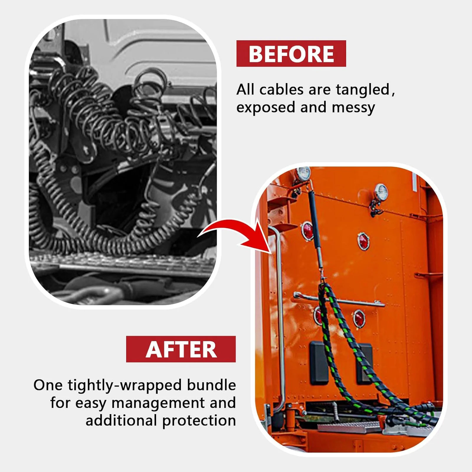 15ft 3 in 1 ABS & Power Air Line ท่อชุดสายการบิน Air Hose Wrap 7 WAY ไฟฟ้าสาย Air เส้นอลูมิเนียม EXTENSION จับ